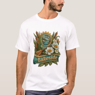 湖畔で会いましょう カヌーパドルと花 Tシャツ