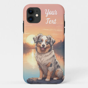 湖畔のオーストラリアン・シェパード犬 iPhone 11 ケース