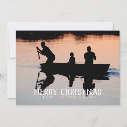 湖畔のカヤックで過ごす家族のクリスマス シーズンカード (正面)