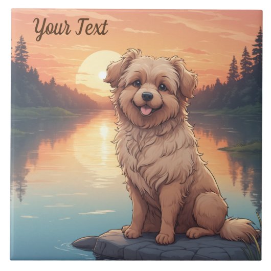 湖畔のドゥードル犬 タイル (正面)