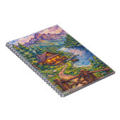 湖畔のログハウスの山岳風景画 ノートブック (右側)