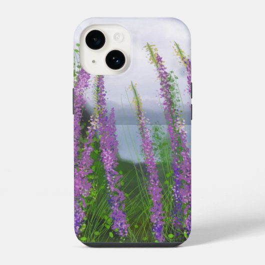 湖畔の可愛らしいルピナスの花 iPhoneケース (裏面)