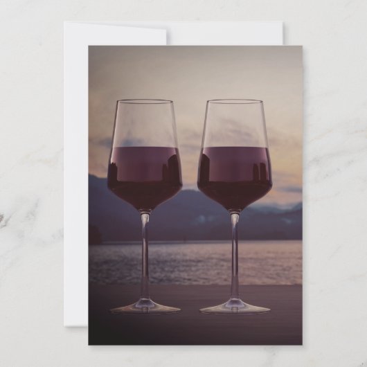湖畔の夕焼けにワイングラス 招待状 (裏面)