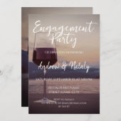 湖畔の夕焼けにワイングラス 招待状 (正面/裏面)