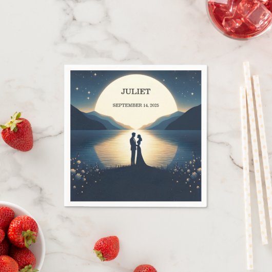 湖畔の山の楽しい自然湖の結婚前お披露目パーティー スタンダードカクテルナプキン (インサイチュ)