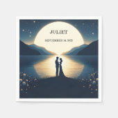 湖畔の山の楽しい自然湖の結婚前お披露目パーティー スタンダードカクテルナプキン (正面)