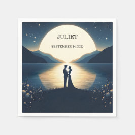 湖畔の山の楽しい自然湖の結婚前お披露目パーティー スタンダードカクテルナプキン