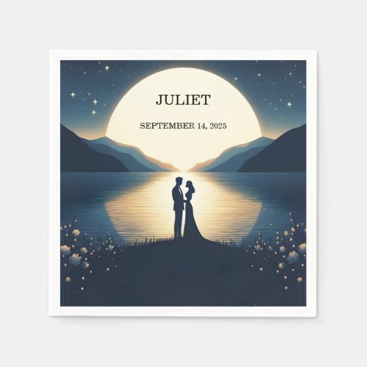 湖畔の山の楽しい自然湖の結婚前お披露目パーティー スタンダードカクテルナプキン (正面)