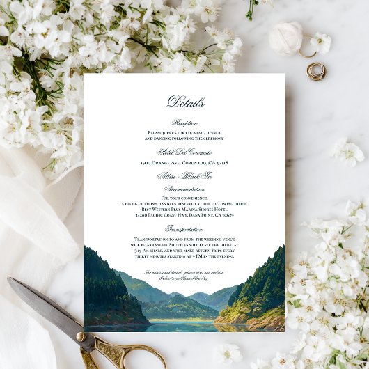 湖畔の山の結婚式詳細カード エンクロージャーカード