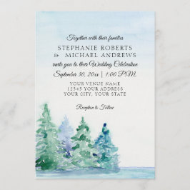 湖畔の山岳地帯でのタール・パインズ・アウトドア・ウェディング 招待状