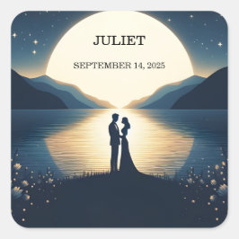 湖畔の山岳地帯での楽しい自然の中で行う湖のウェディングシャワー スクエアシール