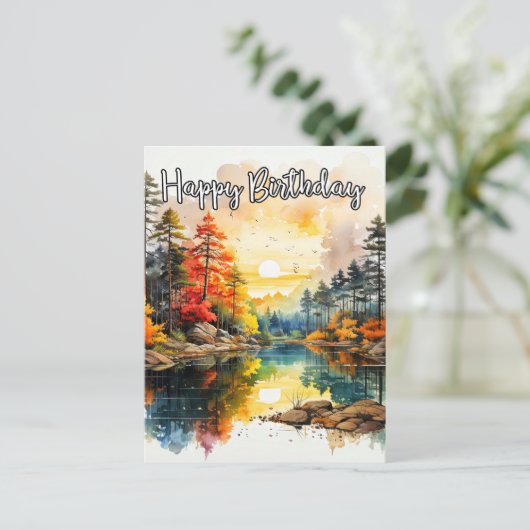湖畔の晴れた日 | 誕生日おめでとう ポストカード (スタンド正面)