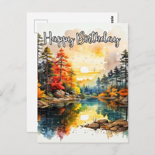 湖畔の晴れた日 | 誕生日おめでとう ポストカード (正面/裏面)