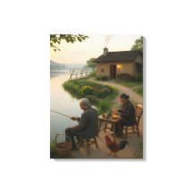 湖畔の村の朝のウォールアート