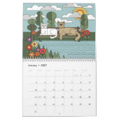 湖畔の猫と犬 AI生成画像 カレンダー (1月 2027)