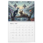 湖畔の猫と犬 AI生成画像 カレンダー (2月 2027)