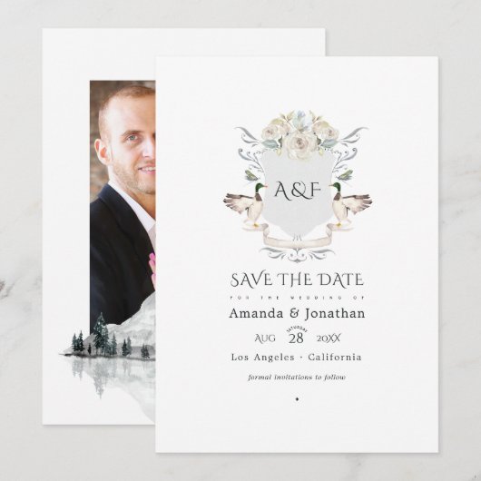 湖畔の結婚式モノグラム crest 結婚写真 セーブザデート (正面/裏面)