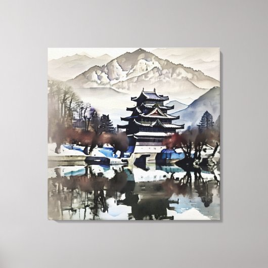 湖畔の美しい城 キャンバスプリント (正面)