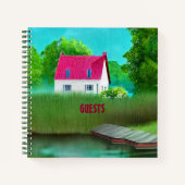 湖畔の美しい赤い屋根のキャビン ノートブック (正面)