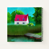 湖畔の美しい赤い屋根のキャビン ノートブック (裏面)