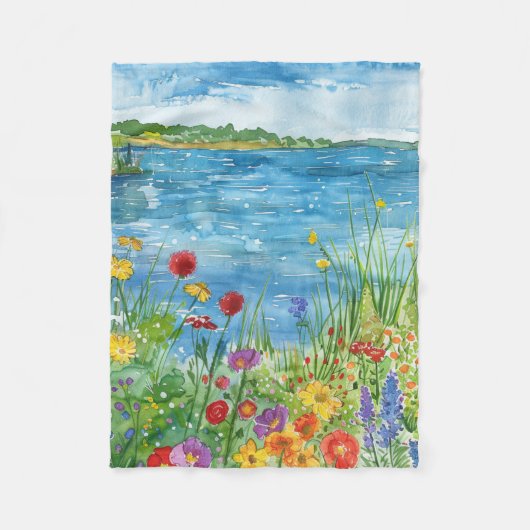 湖畔の野の花 フリースブランケット (正面)