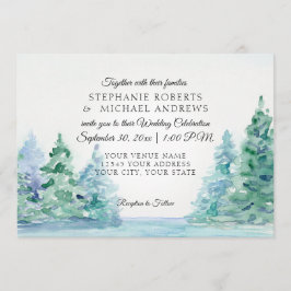 湖畔山の高いマツ屋外の結婚式 招待状