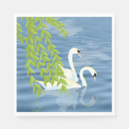湖絵を描に浮かぶ白鳥の青と緑のペア スタンダードランチョンナプキン