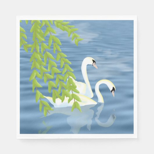 湖絵を描に浮かぶ白鳥の青と緑のペア スタンダードランチョンナプキン (正面)