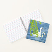 湖絵を描に浮かぶ白鳥の青と緑のペア ノートブック (内部)