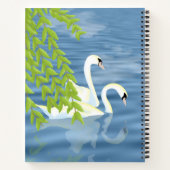 湖絵を描に浮かぶ白鳥の青と緑のペア ノートブック (裏面)