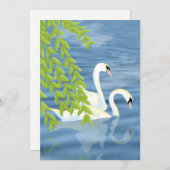 湖絵を描に浮かぶ白鳥の青と緑のペア 招待状 (正面/裏面)