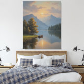 湖絵を描のヴィンテージ キャンバスプリント (インサイチュ (寝室))