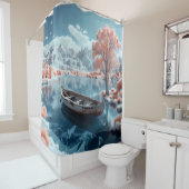 湖赤外線セレニティバスルームでボートを漕ぐ シャワーカーテン (インサイチュ)