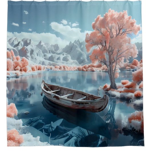 湖赤外線セレニティバスルームでボートを漕ぐ シャワーカーテン (正面)