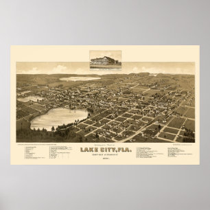 湖都市、FLのパノラマ式の地図- 1885年 ポスター