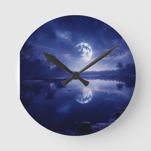 湖面に反射する月 ラウンド壁時計 (正面)