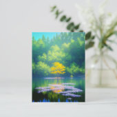 湖魅力的のハートの黄色い木 ポストカード (スタンド正面)