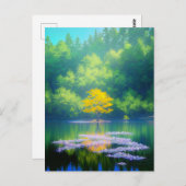 湖魅力的のハートの黄色い木 ポストカード (正面/裏面)