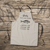 湖魚釣りユーモアフィッパーソナライズされたク料理 エプロン