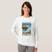 湖-カレー、アラスカで飲んでいるアメリカヘラジカ Tシャツ (正面フル)