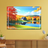 湖、コテージ、木の風景–324563 キャンバスプリント (インサイチュ (リビング))
