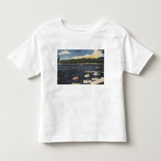 湖、並木の海岸の眺め トドラーTシャツ (正面)