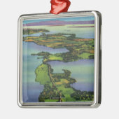 湖、NYおよびVTの割れ目の空中写真 メタルオーナメント (左)