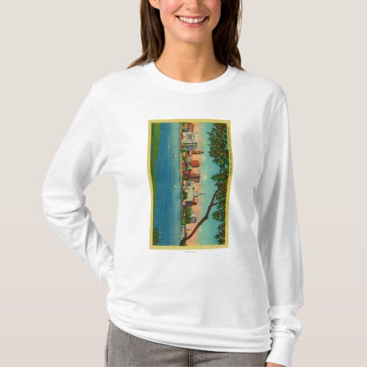 湖Merrittを渡るオークランドのスカイライン Tシャツ (正面)