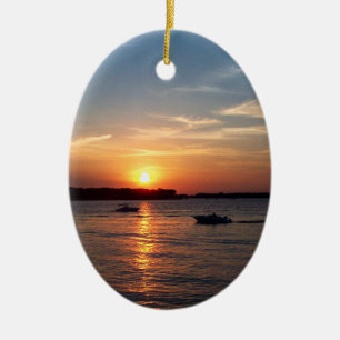 湖Okoboji、アイオワの日没 セラミックオーナメント