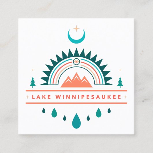 湖winnipesaukee boho rainbomoon スクエア名刺 (正面)