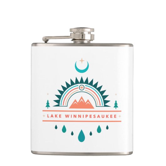 湖winnipesaukee boho rainbomoon フラスク (正面)