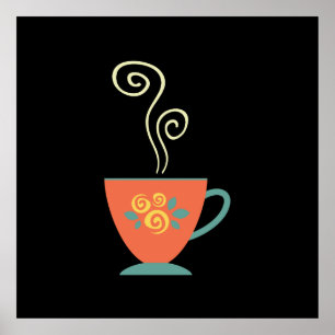 湯気を立てるお茶やコーヒー ポスター