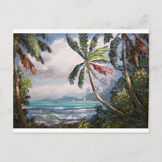 湾の帆船 ポストカード (正面)