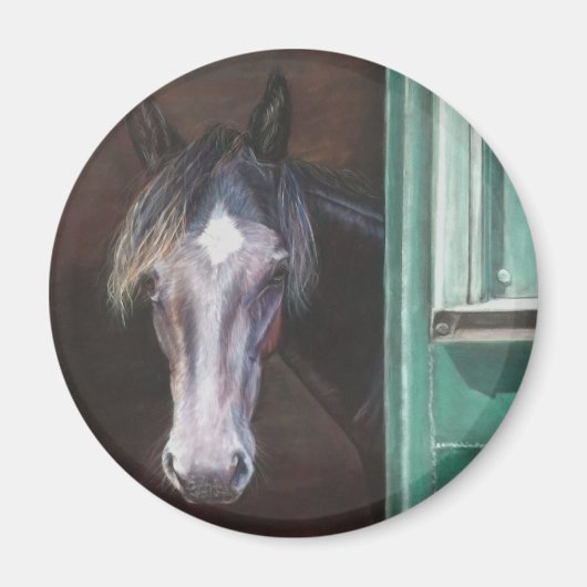 湾の群れが納屋から覗き込む マグネット (正面)